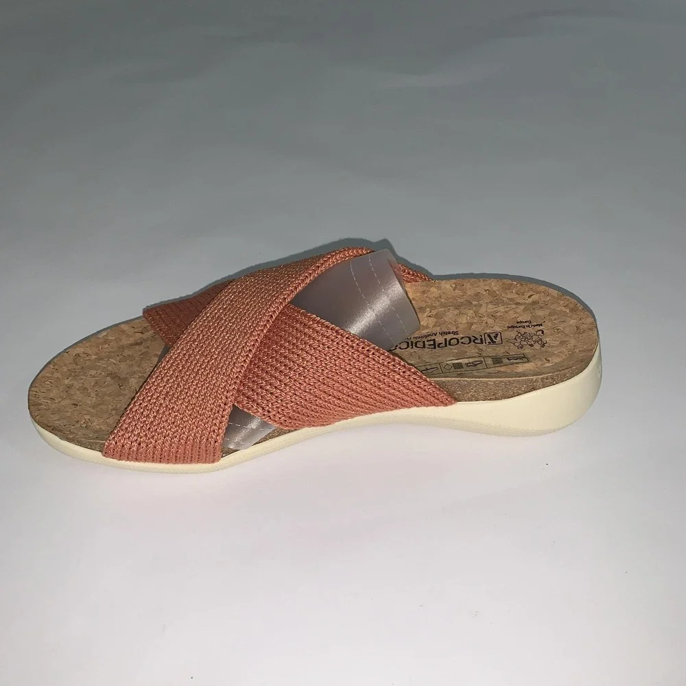 Arcopedico Sandals Womens Size 5 Orange Synthetic Slide Comfort Cork Footbed